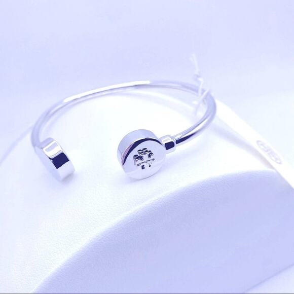 Tory Burch Silver Round Logo Cuff Bracelet - Picture 6 of 12